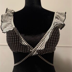 Arie Black and White Ruffled Bathing Suit Top